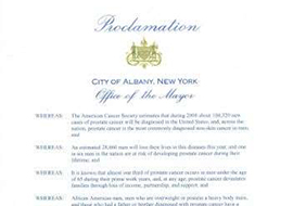 Albany New York Honors Prostate Cancer Awareness Observance Day February 2nd